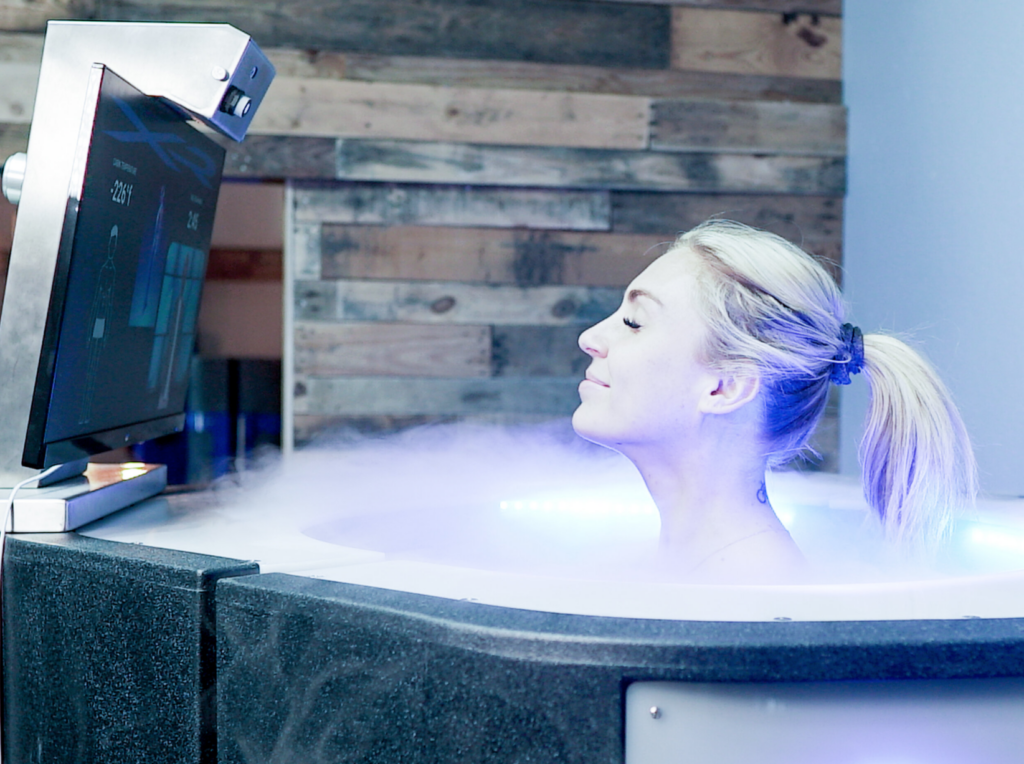 Girl in Cryotherapy machine.

